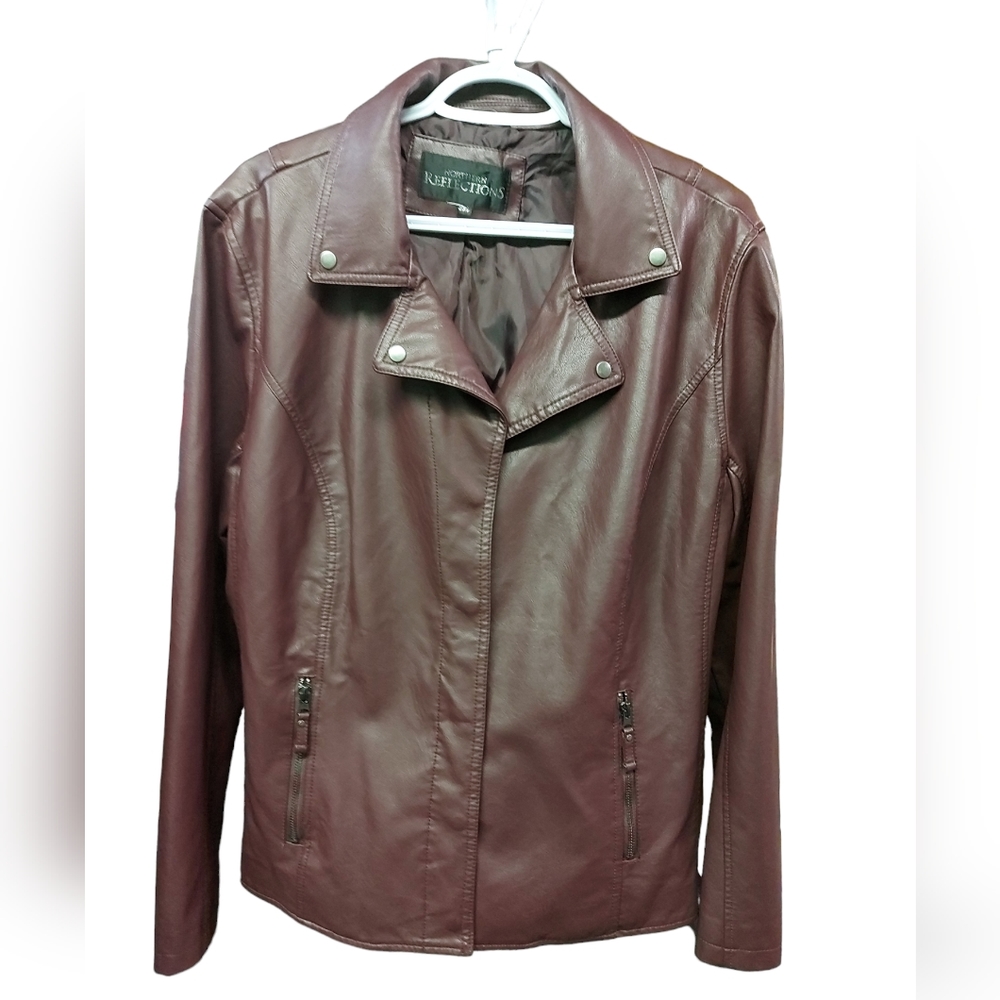 Northern Reflections Faux Leather Jacket Maroon Classic Fall Look